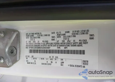 2013 Ford Escape Se z USA, uszkodzony, nr VIN 1FMCU0G98DUD83587